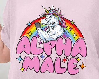 Camisa arco iris de unicornio macho alfa irónico, camiseta sarcástica divertida del unicornio macho alfa, camisa masculina beta, camisa ofensiva, camisa extraña, sudadera con capucha