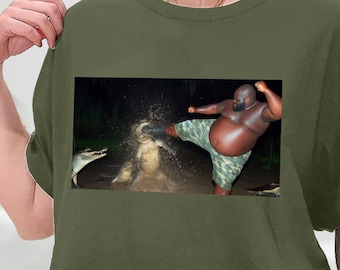 Man Kick Alligator In Swamp TShirt, The Legend of Gumbo Slice Shirt, Gator, Crocodile, funny, viral, meme Shirt, Sweatshirt, Hoodie