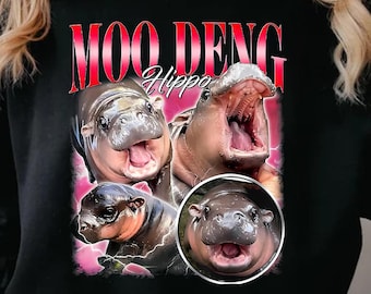 Moo Deng Hippo The Famous Baby Pigmy Moodeng Bootleg Rap T-Shirt, Vintage 90s Graphic Tee, Cute Moo Deng Shirt, Sweatshirt, Hoodie