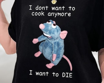 Remy Rat I Don’t Want To Cook Anymore I Want To Die Vintage T-Shirt, Rat Meme Hoodie, Depression Meme Sweatshirt, Mental Health Meme Shirt