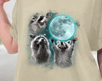 Raccoon Shirt, 3 Racoons Howling At Moon Funny Weird Cursed TShirt, Three Raccoons Vintage, Racoon Moon howling Shirt, Sweatshirt, Hoodie