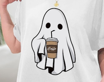 Ghost Drinking Coffee Shirt, Halloween Coffee Lover TShirt, Ghost With Coffee Shirt, Fall Coffee Shirt, Cute Ghost Shirt, Sweatshirt, Hoodie