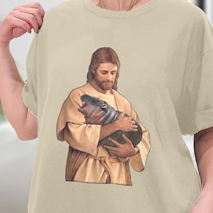 Shirt Jesus Moo Deng, Jesus Loves Moo Deng springkussen varken schattige baby nijlpaard meme T-shirt, shirt Moo Deng, sweater, hoodie