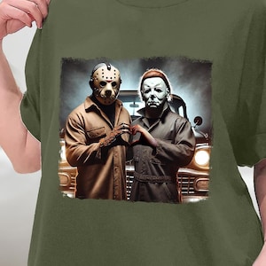 Jason and Michael Myers Halloween Heart Hands T-Shirt, Myers Thriller Friday the 13th Horror, Meyers Halloween Shirt, Sweatshirt, Hoodie