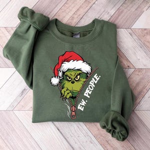Ew People Grinch Shirt, Weihnachten Big Face Grinch Spruch Ew People Weihnachten T-Shirt, Grinch Open Zipper, Grinchmas Shirt, Sweatshirt, Hoodie
