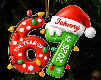 Personalized 67 Ornament, Custom Six Seven 2025 Christmas Ornament, Funny Gen Alpha Slang Ornament, Kids Teen Gift, Acrylic Ornament 2D Flat