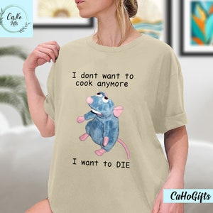 Remy Rat No quiero cocinar más Quiero morir Camiseta vintage, Sudadera con capucha de Meme de rata, Sudadera de Meme de depresión, Camisa de Meme de salud mental imagen 2