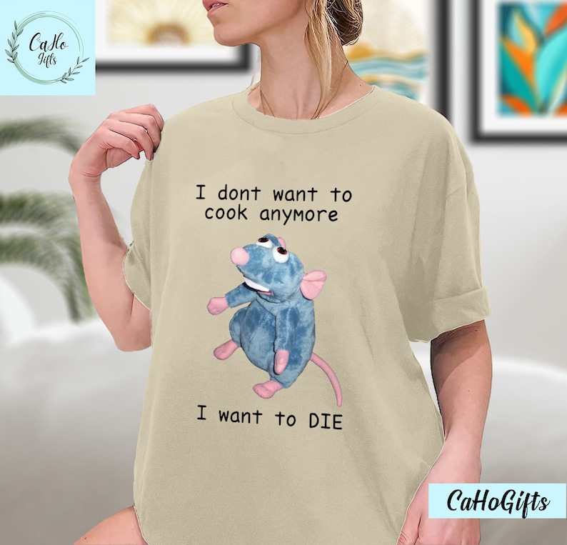 Remy Rat No quiero cocinar más Quiero morir Camiseta vintage, Sudadera con capucha de Meme de rata, Sudadera de Meme de depresión, Camisa de Meme de salud mental imagen 2