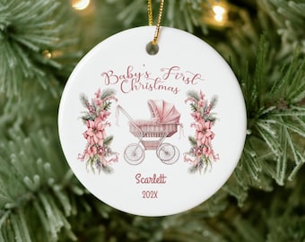 Baby's First Christmas Decoration | Keepsake Christmas Bauble Gift Ceramic Ornament | Personalised Baby's 1st Christmas Scene Decoration