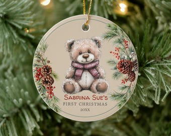 Personalisierte erste Weihnachtsverzierung des süßen Bären-Babys, Baby-Andenken, Baby-Dusche-Geschenk, neues Elterngeschenk, kundenspezifische Baby-Geburts-Statistiken-Verzierung