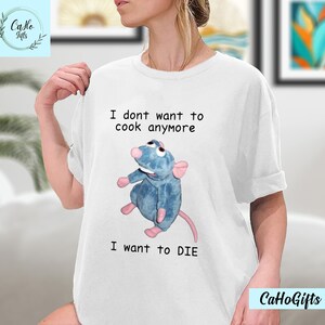 Remy Rat No quiero cocinar más Quiero morir Camiseta vintage, Sudadera con capucha de Meme de rata, Sudadera de Meme de depresión, Camisa de Meme de salud mental imagen 3