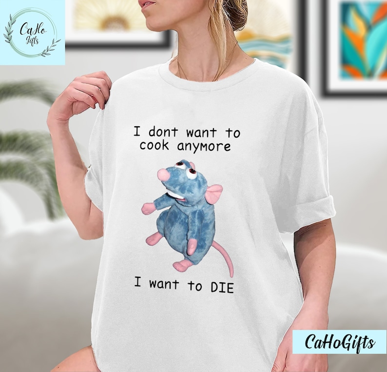 Remy Rat No quiero cocinar más Quiero morir Camiseta vintage, Sudadera con capucha de Meme de rata, Sudadera de Meme de depresión, Camisa de Meme de salud mental imagen 3