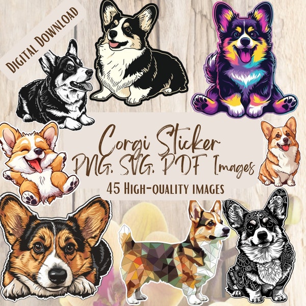 Corgi Sticker Images PNG SVG Bundle 45 Images Digital Printable Vector Instant Download Graphics High Quality Clipart Dog Lover Craft Bundle