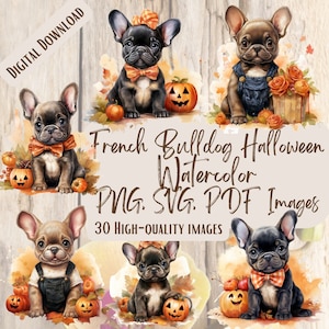 French Bulldog Halloween PNG SVG Bundle, 30 Cute and Spooky Dog Designs for Crafts, Halloween Dog Lover, Cute Halloween Dog Designs