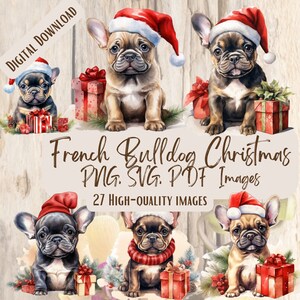 Französische Bulldogge Weihnachten Aquarell PNG SVG Bundle 27 Bilder Digital druckbare Vektor Sofortiger Download Süßer Hund Haustier Bundle