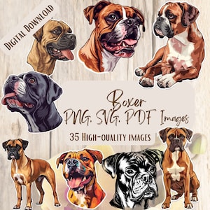 Boxer Dog PNG SVG Bundle, 35 Cute Boxer Clipart Designs for Craft Projects Gifts and Decor, Dog Lover Craft Boxer Dog Art