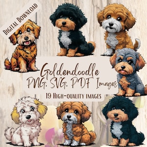Goldendoodle PNG SVG Bundle, 19 bezaubernde Hunde Designs für Handwerk und DIY Projekte, Hundeliebhaber Designs, Goldendoodle Welpen Grafiken