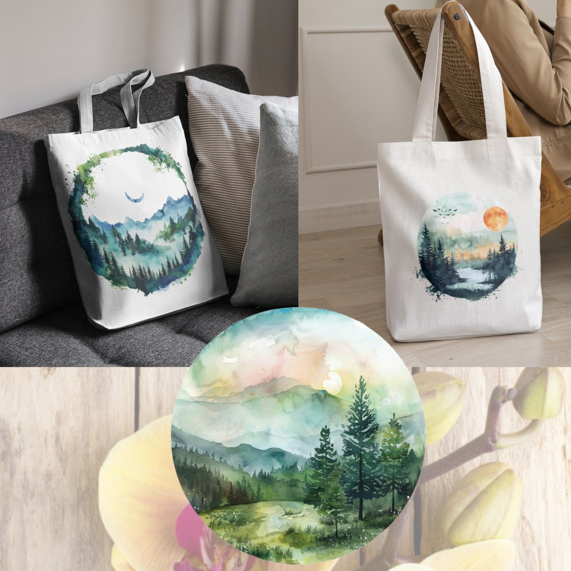 Nature Scenes Watercolor PNG SVG Bundle 31 Images Digital Printable ...
