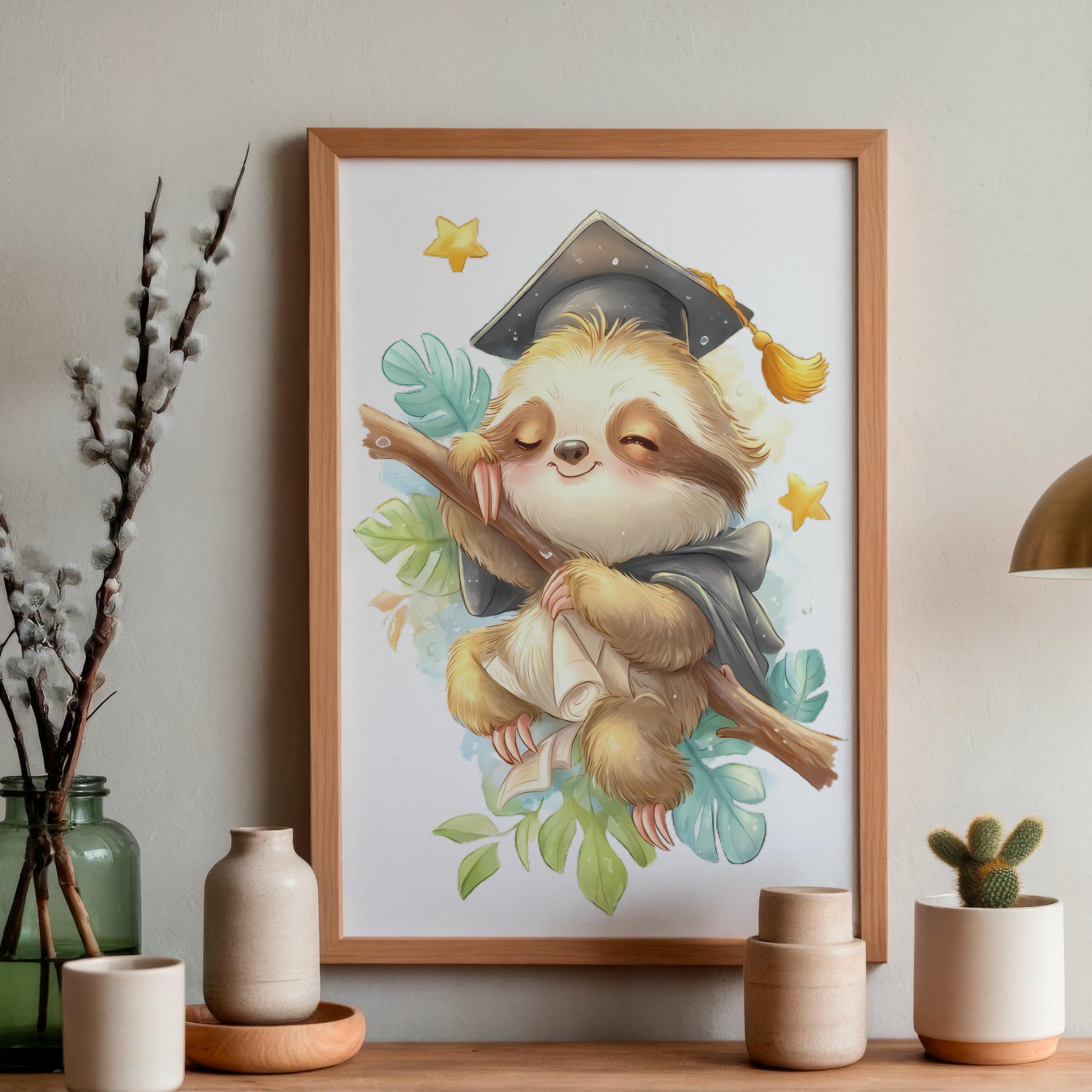 Sloth Graduation PNG Bundle, Watercolor Sloth Clipart, Cap & Gown ...