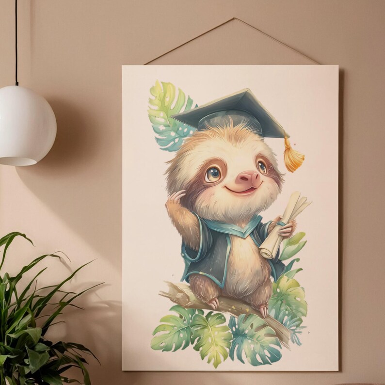 Sloth Graduation PNG Bundle, Watercolor Sloth Clipart, Cap & Gown ...