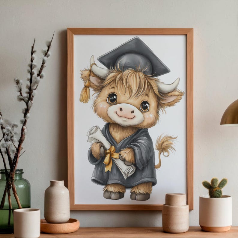 Graduation Cow Highland Cow Graduation PNG Bundle, Cow Cap Gown Diploma Clipart, Grad ...