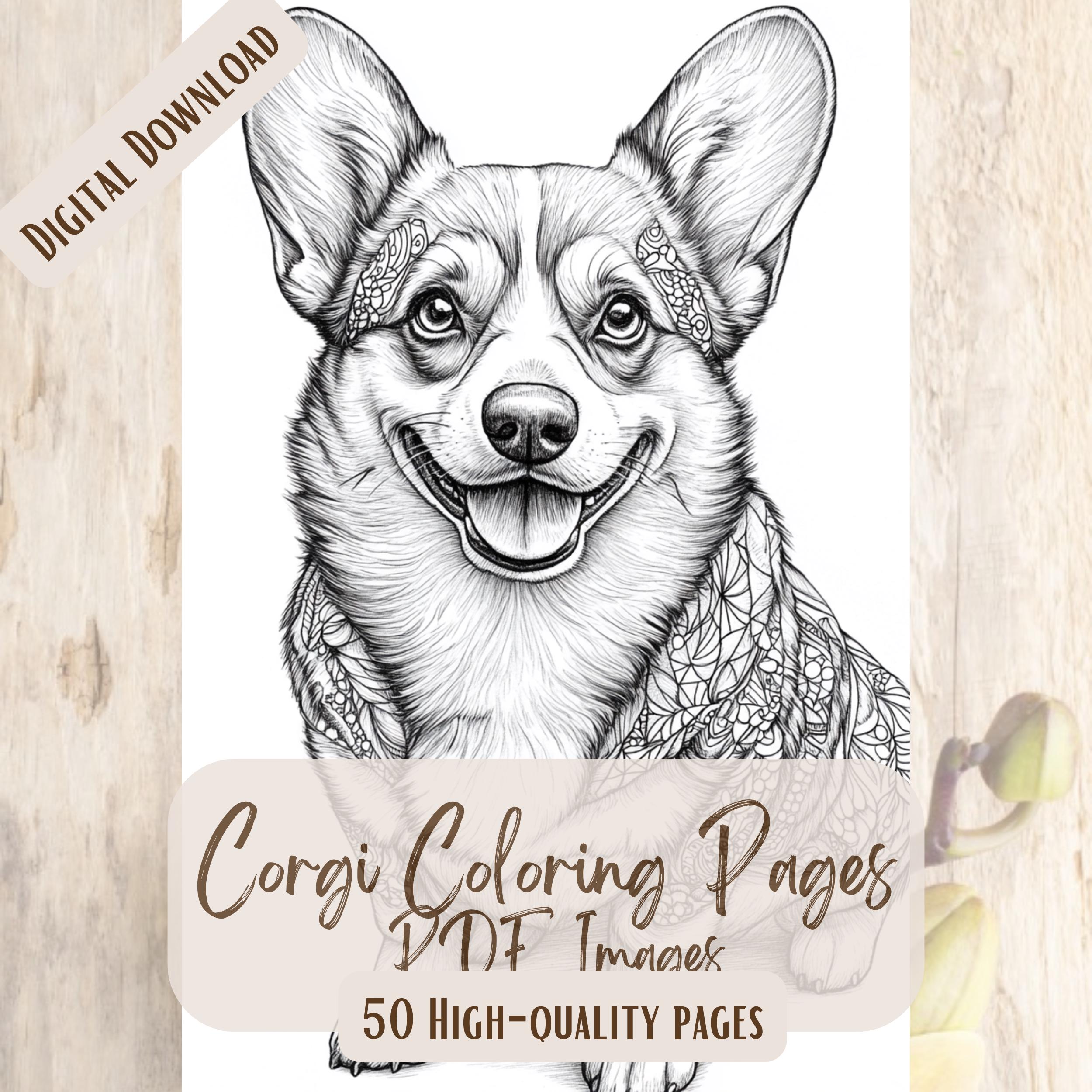 50 Corgi Coloring Pages, Adorable Dog Designs for Relaxation and Creativity, Printable Adult and Kids Coloring Book, Dog Breed Coloring