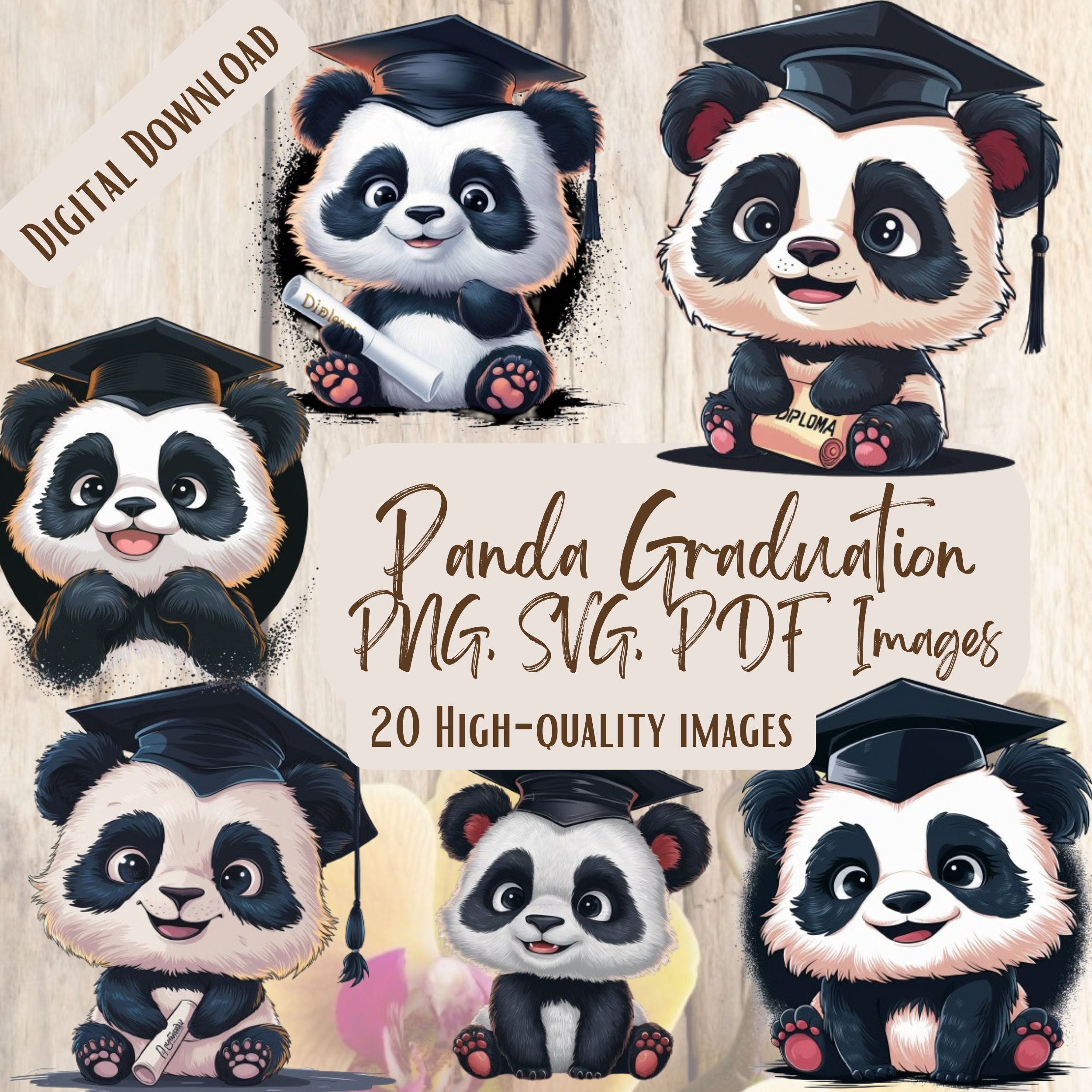 Panda Graduation Clipart, 20 PNG SVG Bundle, Cute Graduation Panda ...