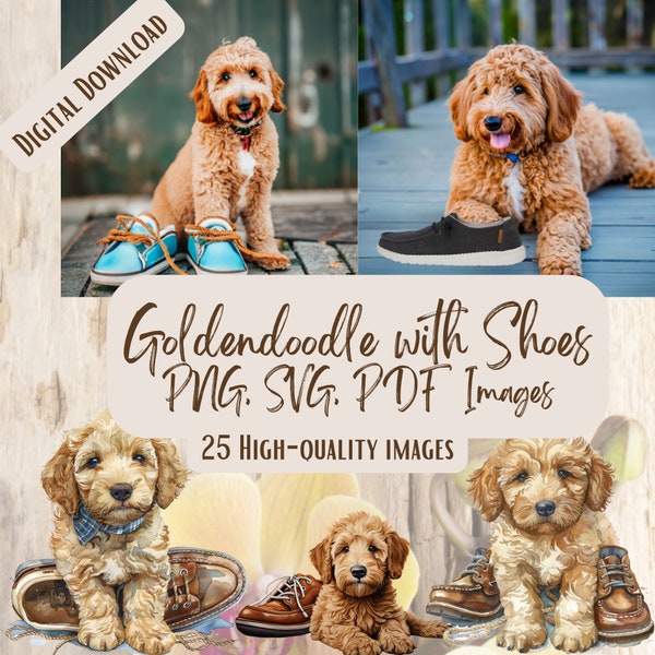 Goldendoodle with Shoes PNG SVG Bundle 17 Images Digital Printable Vector Instant Download Goldendoodle Graphics Bundle High Quality