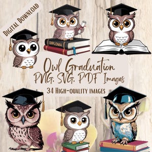 Afstuderen uil PNG SVG-bundel, 34 schattige uil clipart ontwerpen voor ambachten, geschenken en afstudeerfeesten, afstudeerfeest clipart