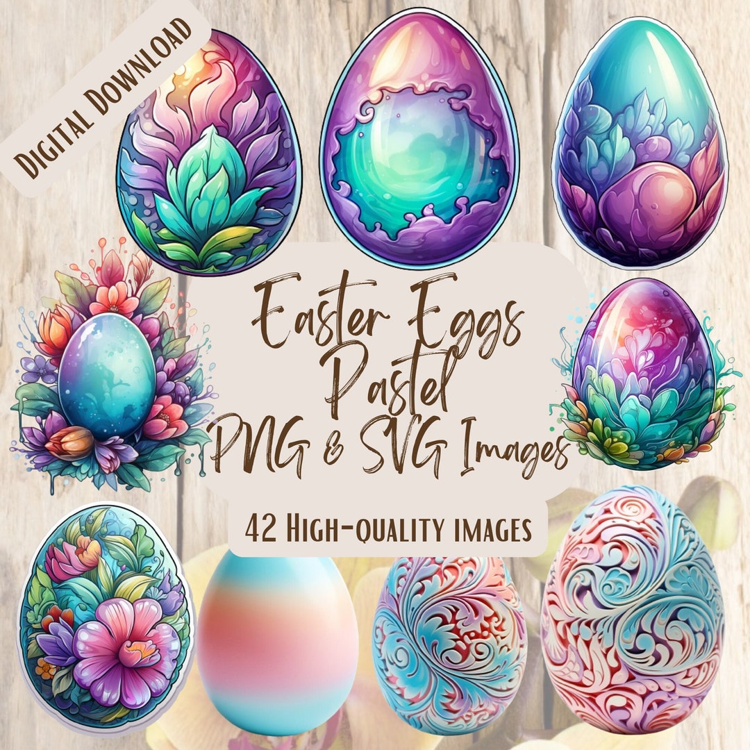 Easter Egg Pastel PNG SVG Bundle, 42 Watercolor Clipart Images for ...