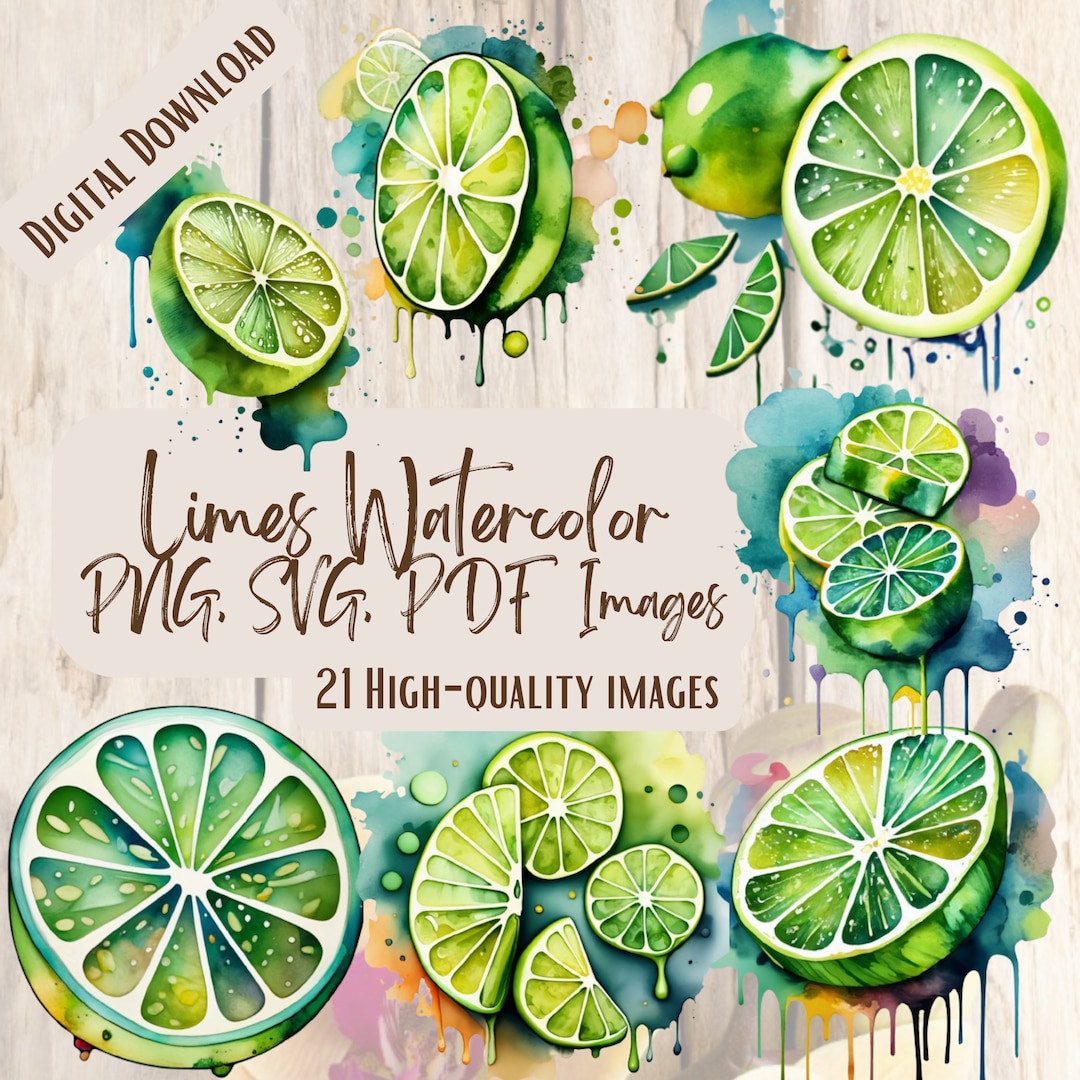 Limes PNG SVG Bundle 21 Images Digital Printable Vector Instant Download Limes Watercolor ...
