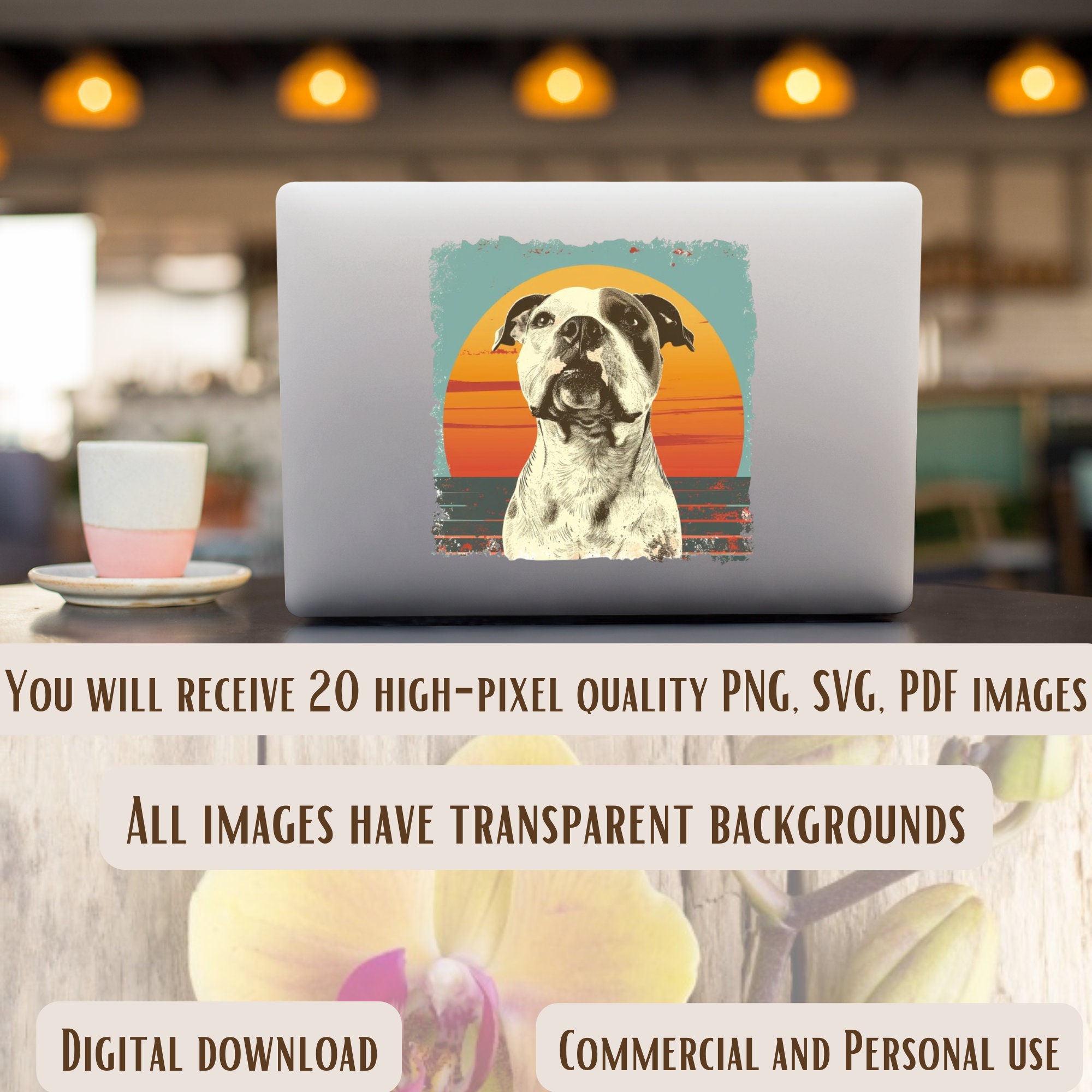 Pit Bull Dog Vintage Sunset PNG SVG Bundle 20 Images Digital Printable ...
