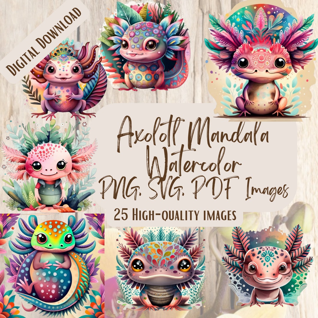 Axolotl Inspired Mandala Watercolor PNG SVG Bundle 25 Images Digital ...