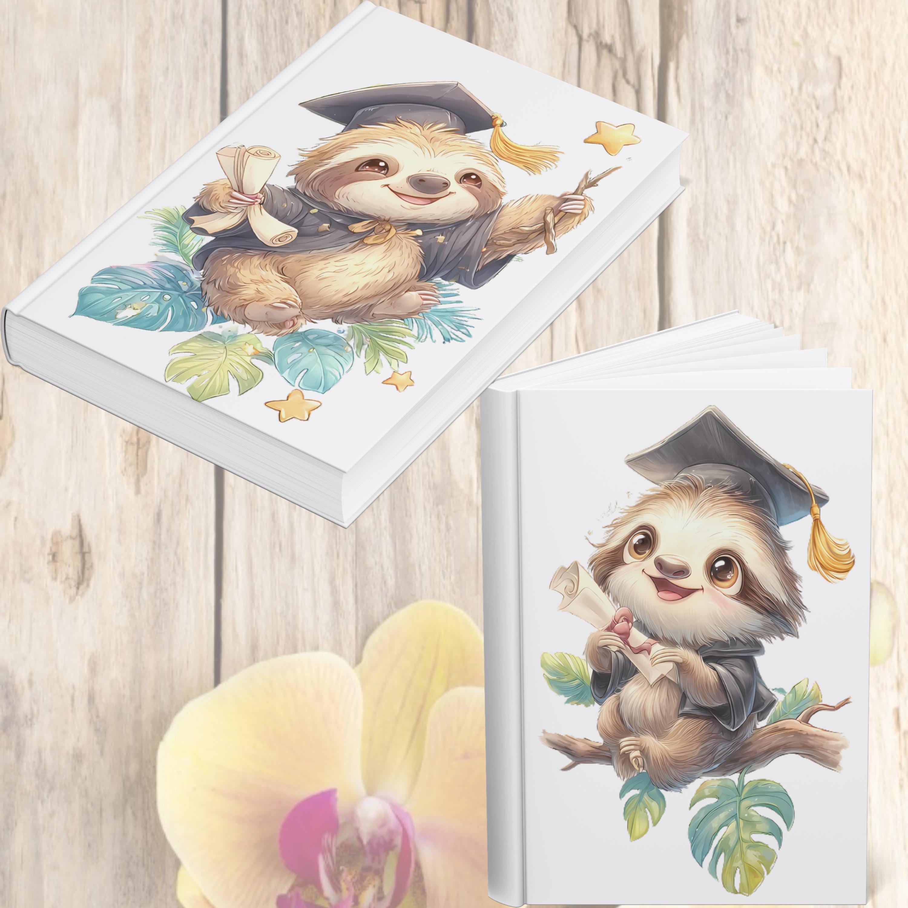 Sloth Graduation PNG Bundle, Watercolor Sloth Clipart, Cap & Gown ...