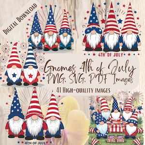 Gnomes 4th of July PNG SVG Bundle 41 Images Digital Printable Vector Instant Download Gnomes Graphics Bundle High Quality Gnomes Clipart