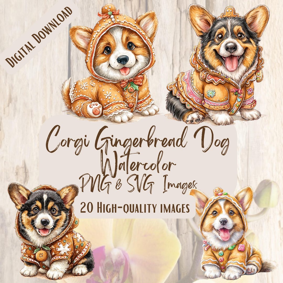 Corgi Gingerbread Dog PNG SVG Bundle, 20 Cute Christmas Costume ...