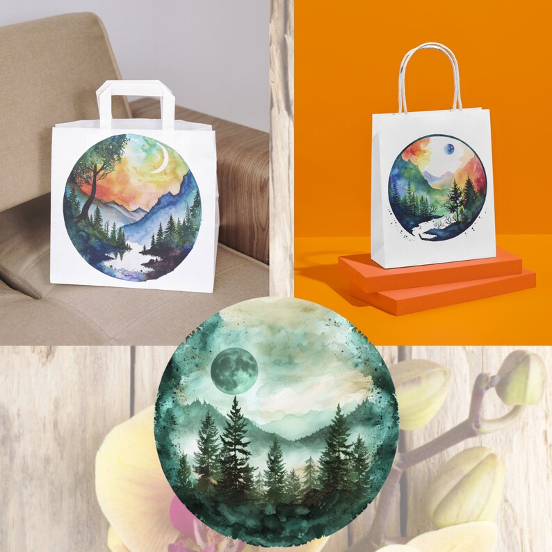 Nature Scenes Watercolor PNG SVG Bundle 31 Images Digital Printable ...