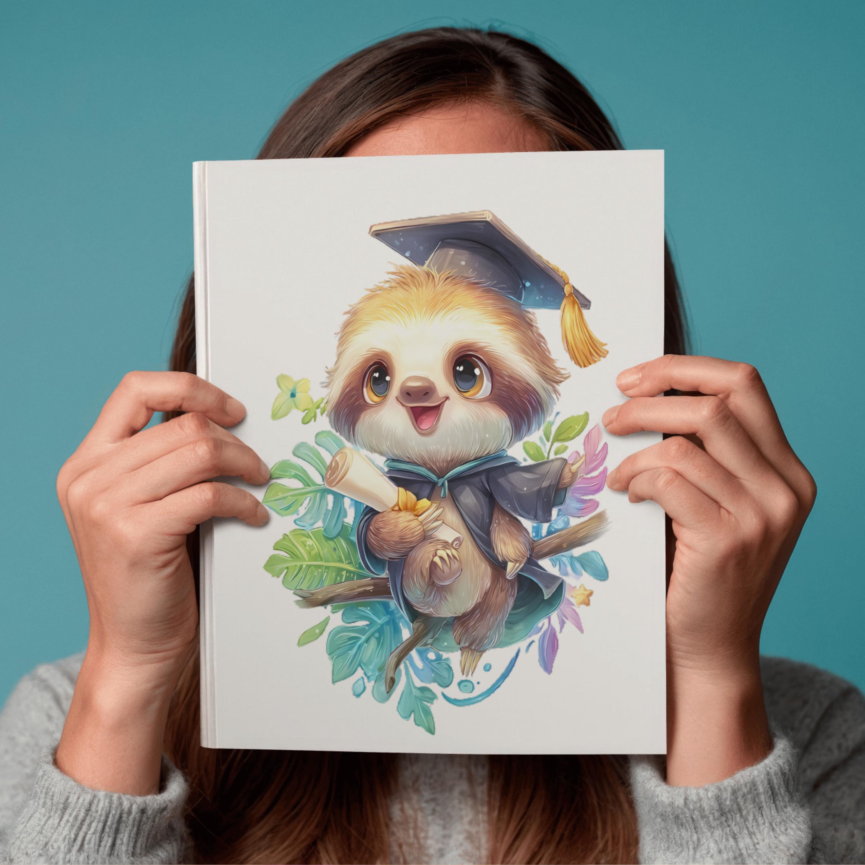 Sloth Graduation PNG Bundle, Watercolor Sloth Clipart, Cap & Gown ...