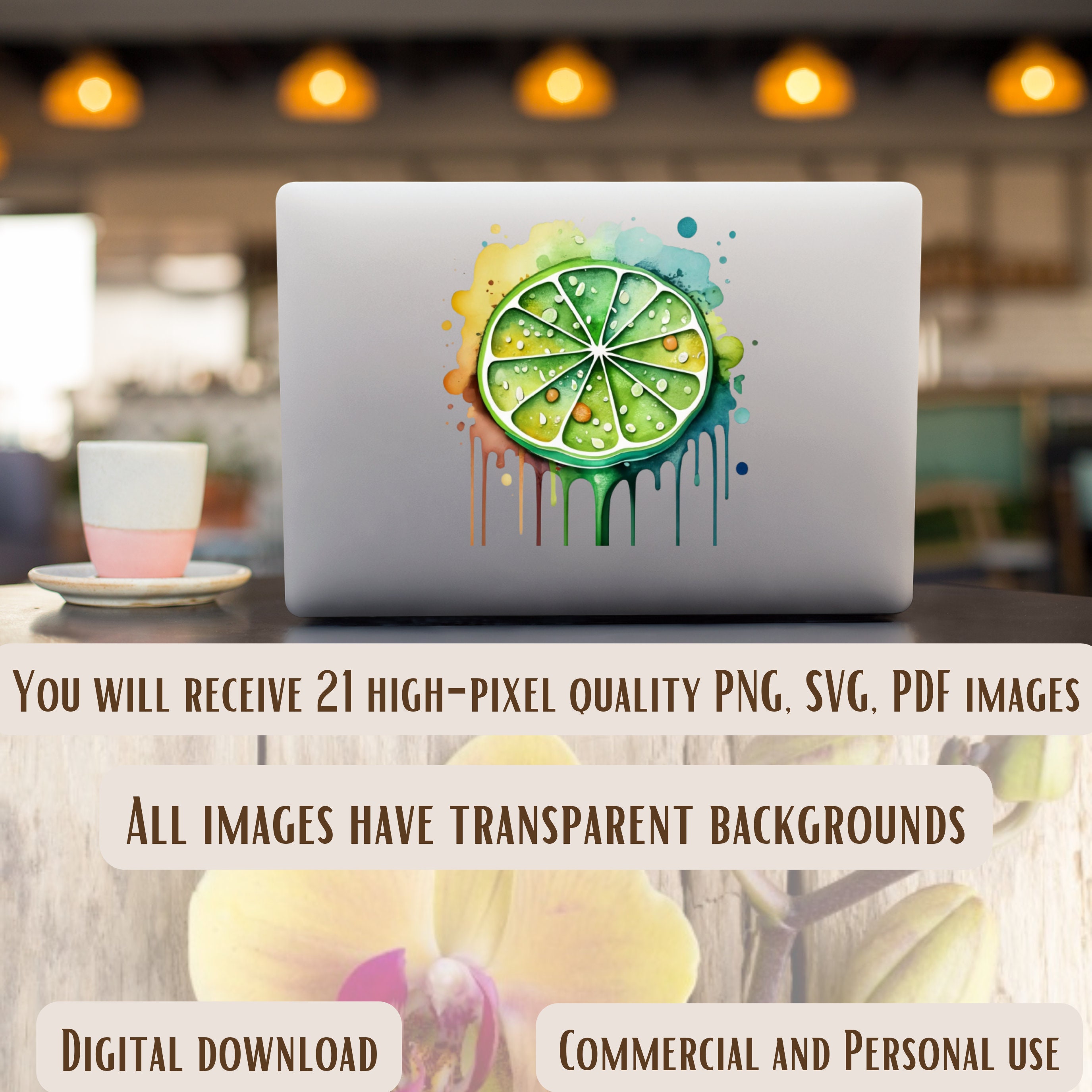 Limes PNG SVG Bundle 21 Images Digital Printable Vector Instant Download Limes Watercolor ...