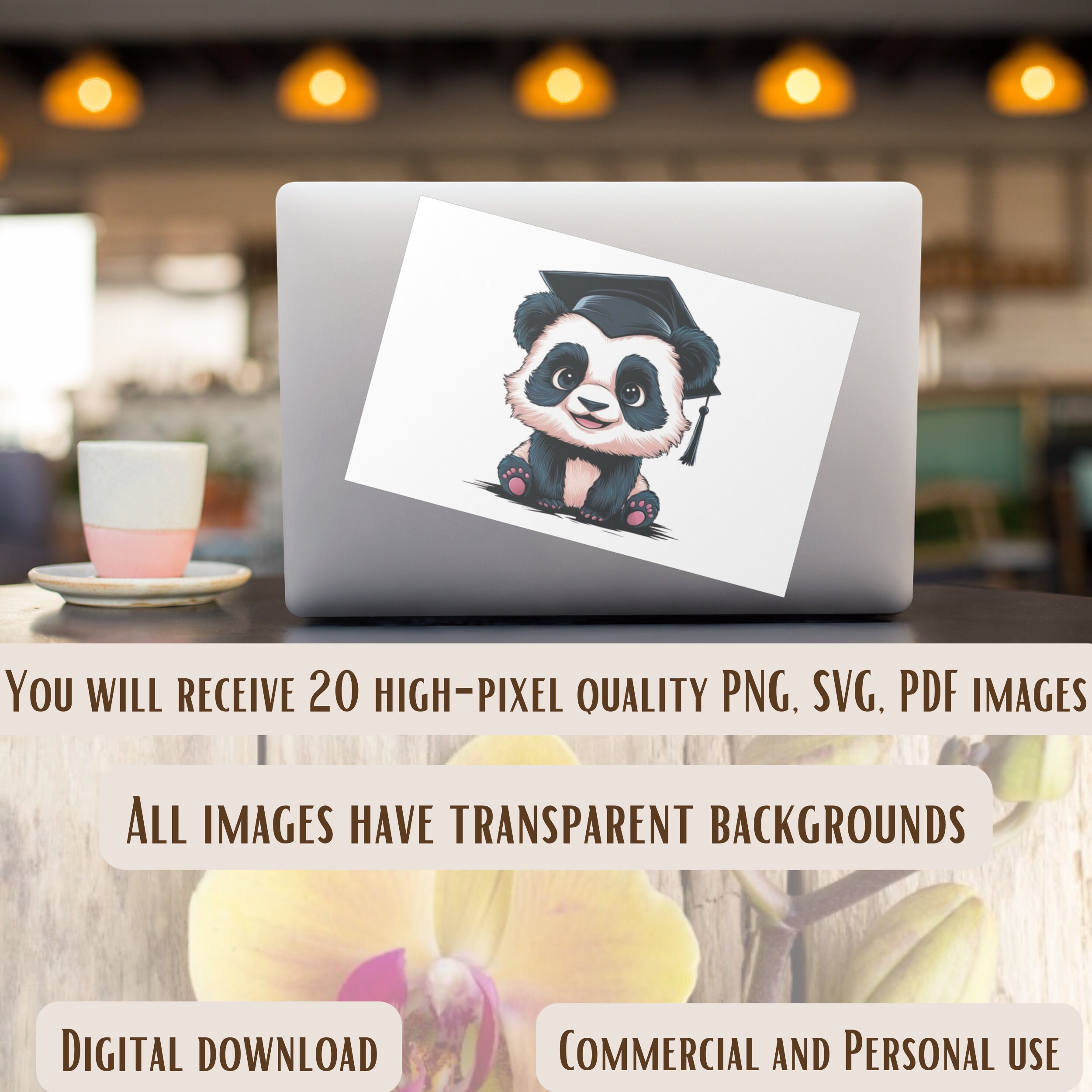 Panda Graduation Clipart, 20 PNG SVG Bundle, Cute Graduation Panda ...