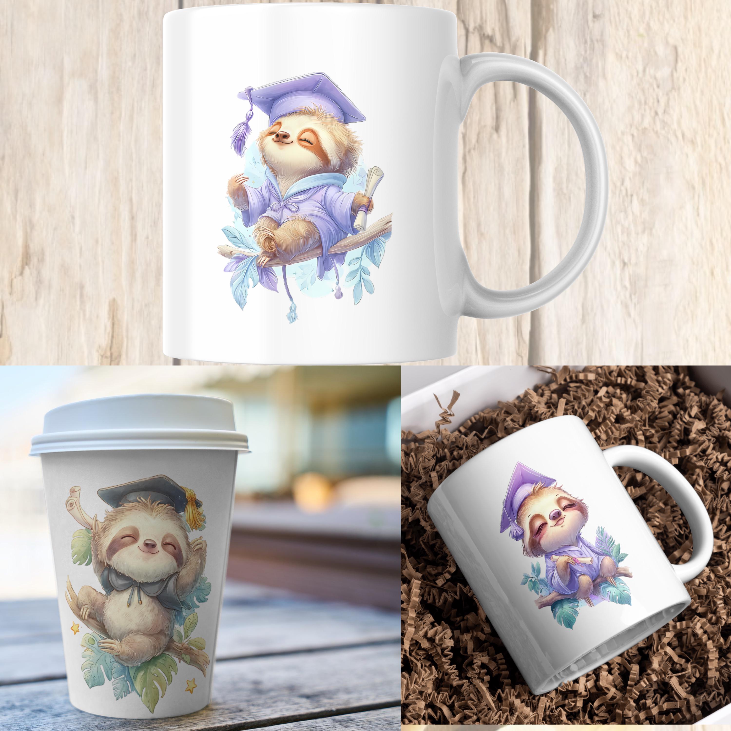 Sloth Graduation PNG Bundle, Watercolor Sloth Clipart, Cap & Gown ...