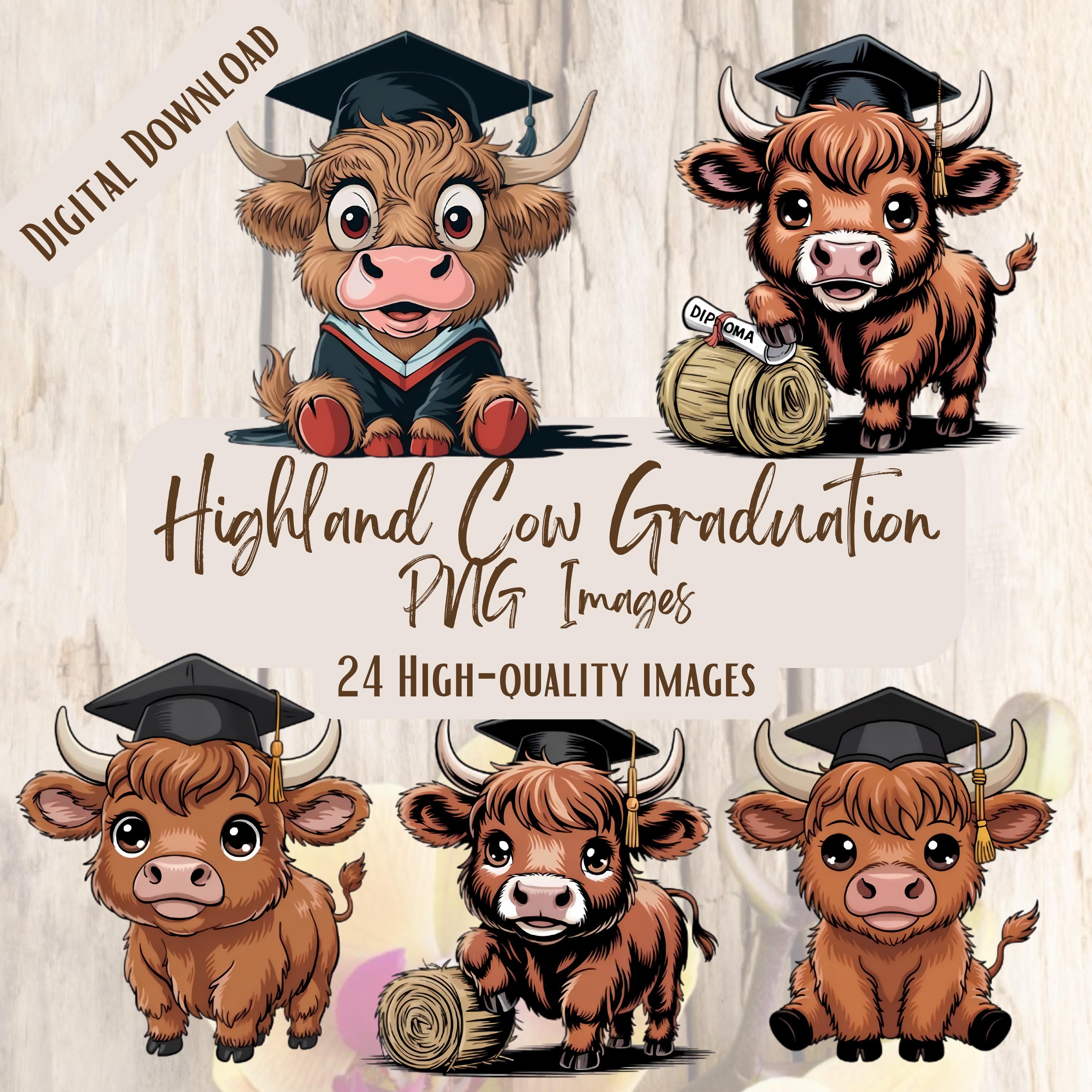 Graduation Cow Highland Cow Graduation PNG SVG Bundle, 24 Adorable Cow Clipart Designs ...
