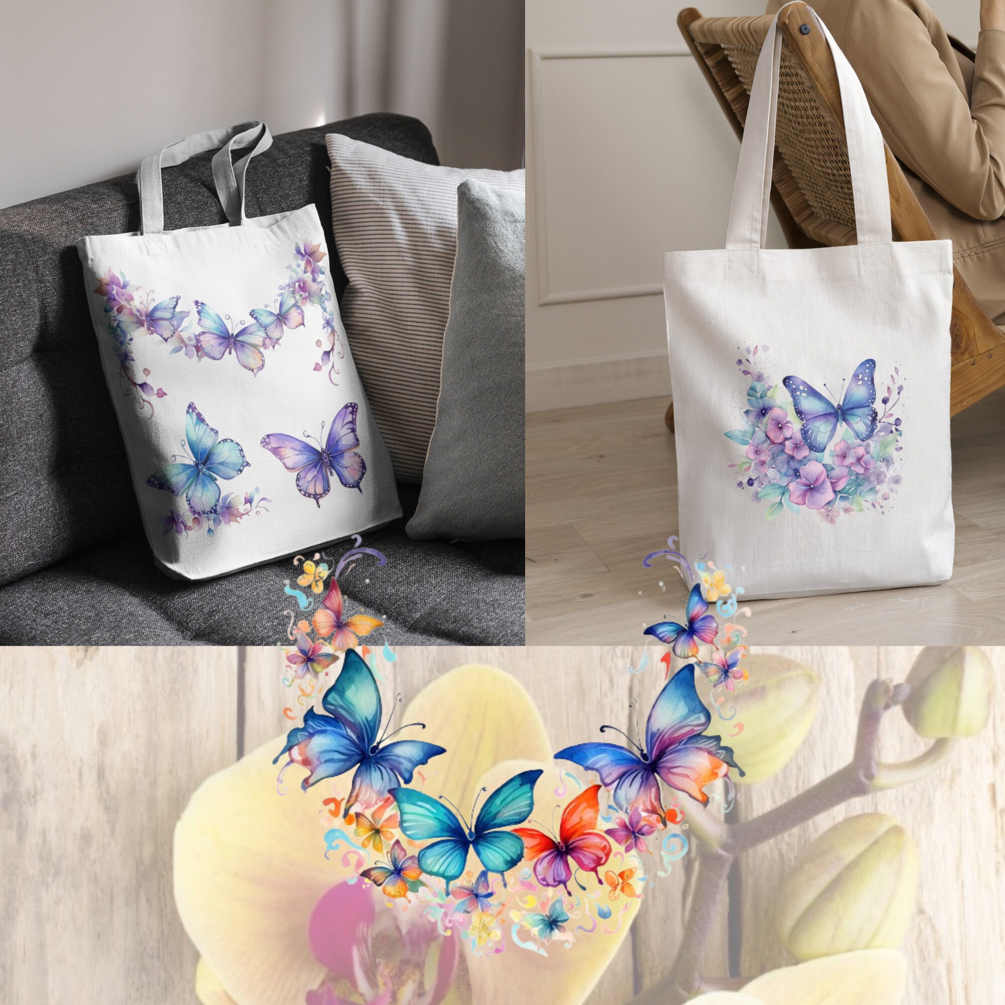 Butterfly Border Watercolor PNG SVG Bundle, 24 Floral Border Clipart ...