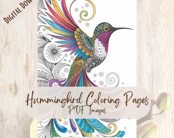 50 Hummingbird Coloring Pages, Nature Inspired Printable Coloring Sheets, Relaxing Hummingbird Art for Adults & Kids, Digital Download