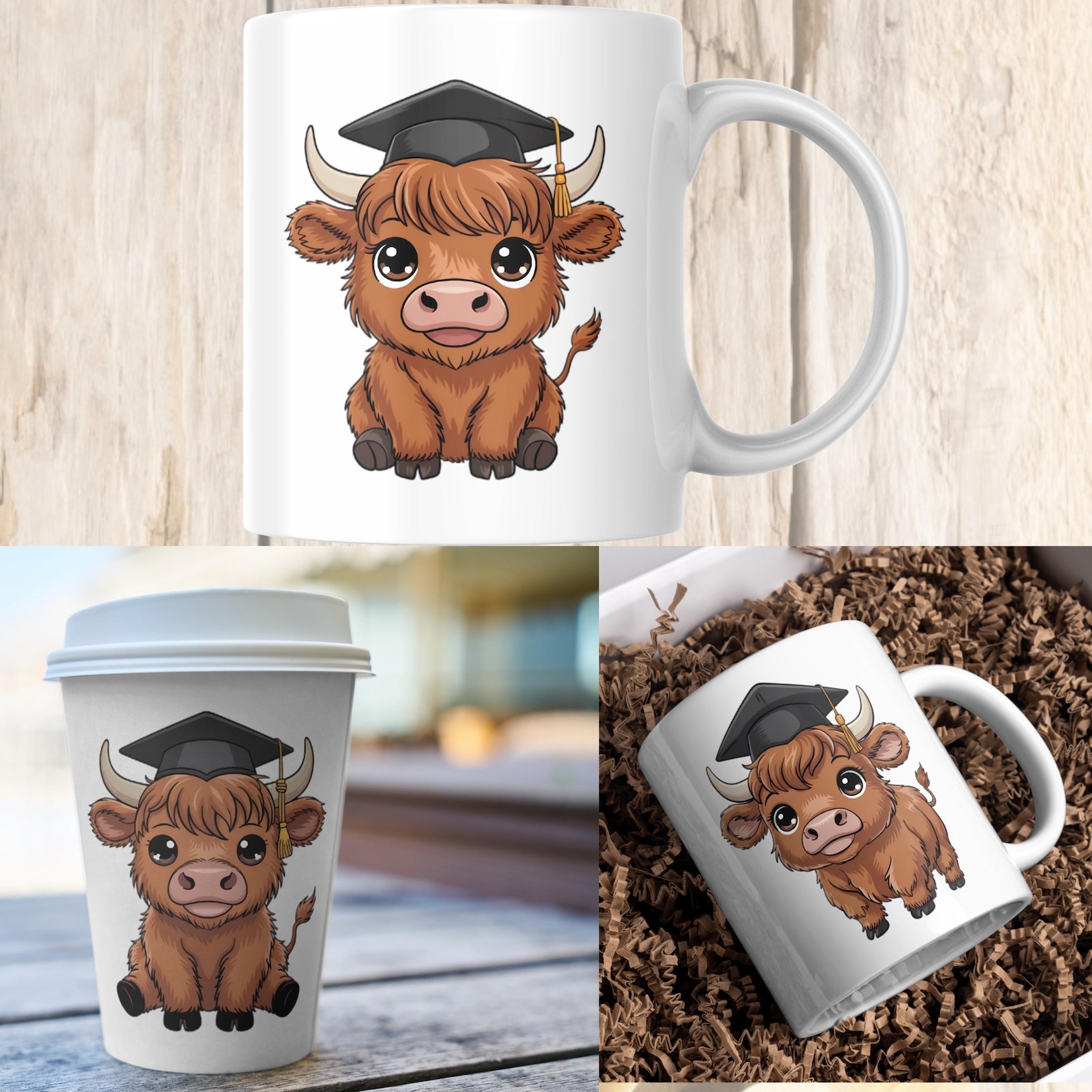 Highland Cow Graduation PNG SVG Bundle, 24 Adorable Cow Clipart Designs ...