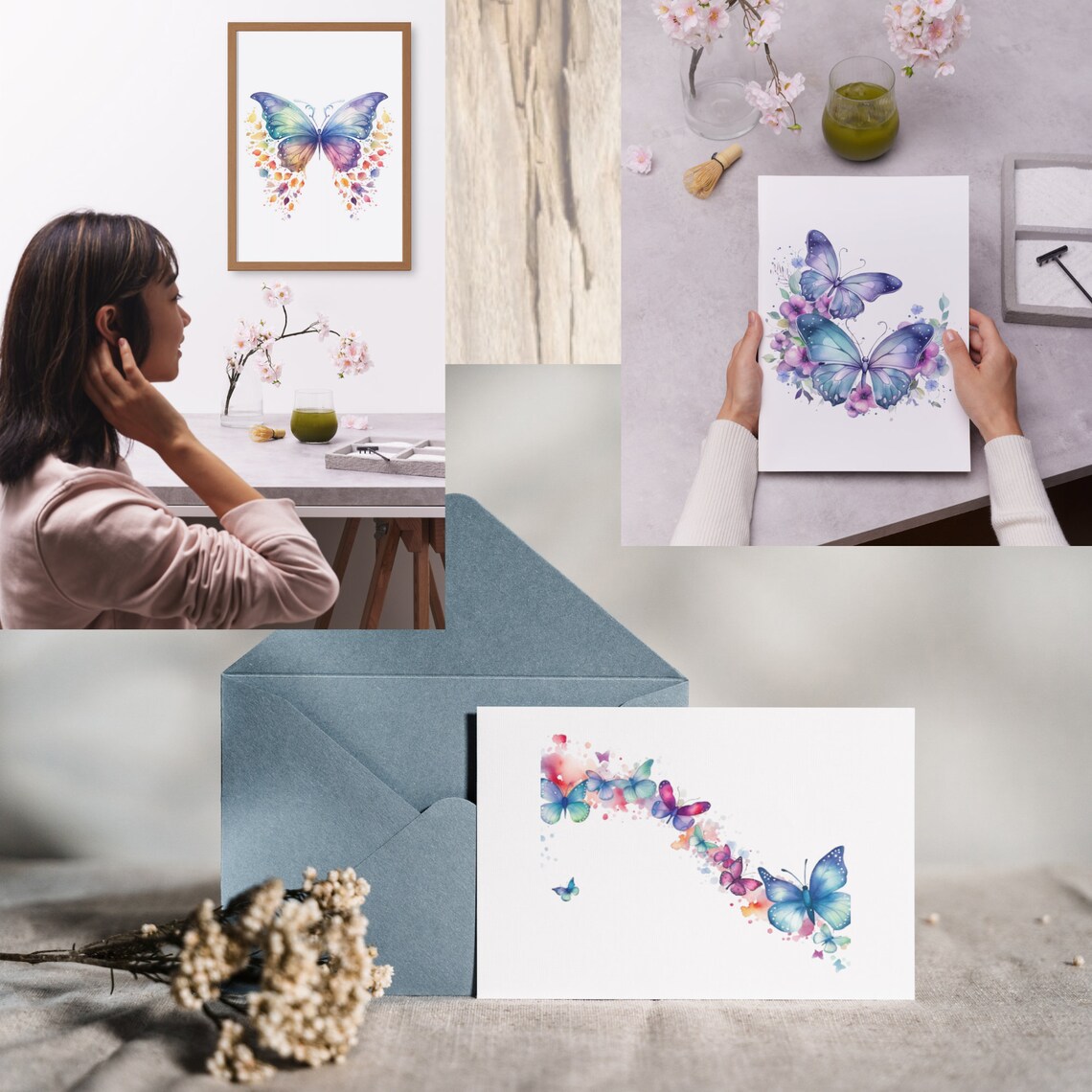 Butterfly Border Watercolor PNG SVG Bundle, 24 Floral Border Clipart ...