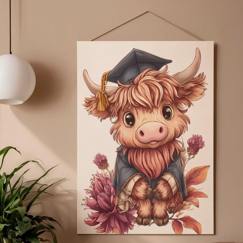 Graduation Cow Highland Cow Graduation PNG Bundle, 11 Cow Clipart Images With Cap ...