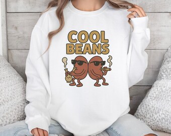 Sudadera divertida de marihuana Cool Beans, cuello redondo con dibujo de fumeta, unisex, regalo de 420, suéter acogedor con meme de fumeta