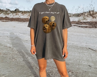 Divertida camiseta con estampado de luna y golden retriever, meme de perro