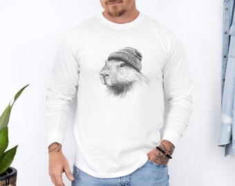 Capybara Beanie Shirt Weirdcore Aesthetic Unhinged Shirts That Go Hard Trendy Animal Tee with Comfy Colors Funny Vintage Capybara T-Shirt